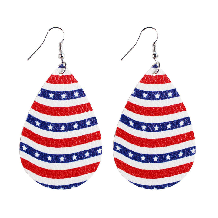 Women's star stripe print faux leather drop earrings with fishhook Bowlift