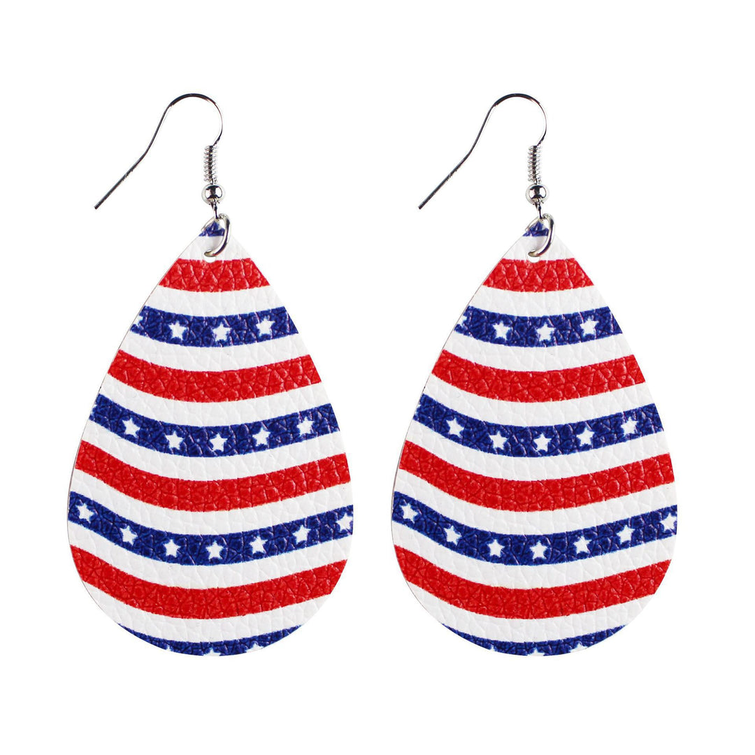Women's nan teardrop-shaped faux leather earrings with star and stripe print Bowlift