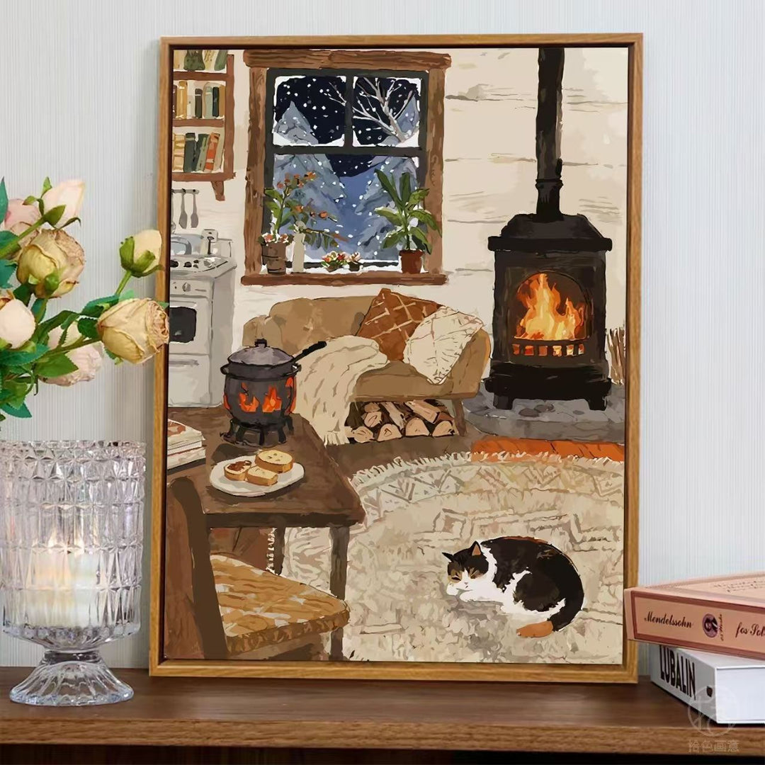 Cozy Fireplace Scene Wall Art Bowlift