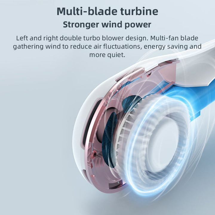 Unisex portable neck fan with LCD display and quiet brushless motor Bowlift