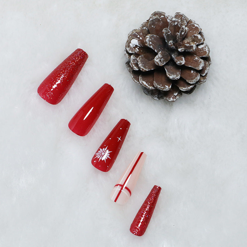 Decorative Press-On Nail Set with Shimmering Glitter and Elegant Art Bowlift