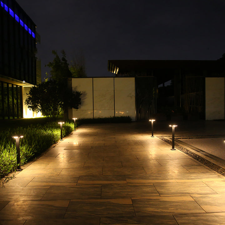 Solar-Powered Low-Profile LED Pathway Bollard Light With Dual Downlights And Anchor Base Bowlift