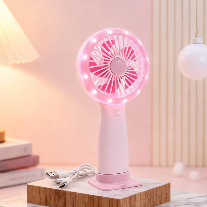 Women's portable hand fan with LED lighting and USB connector Bowlift