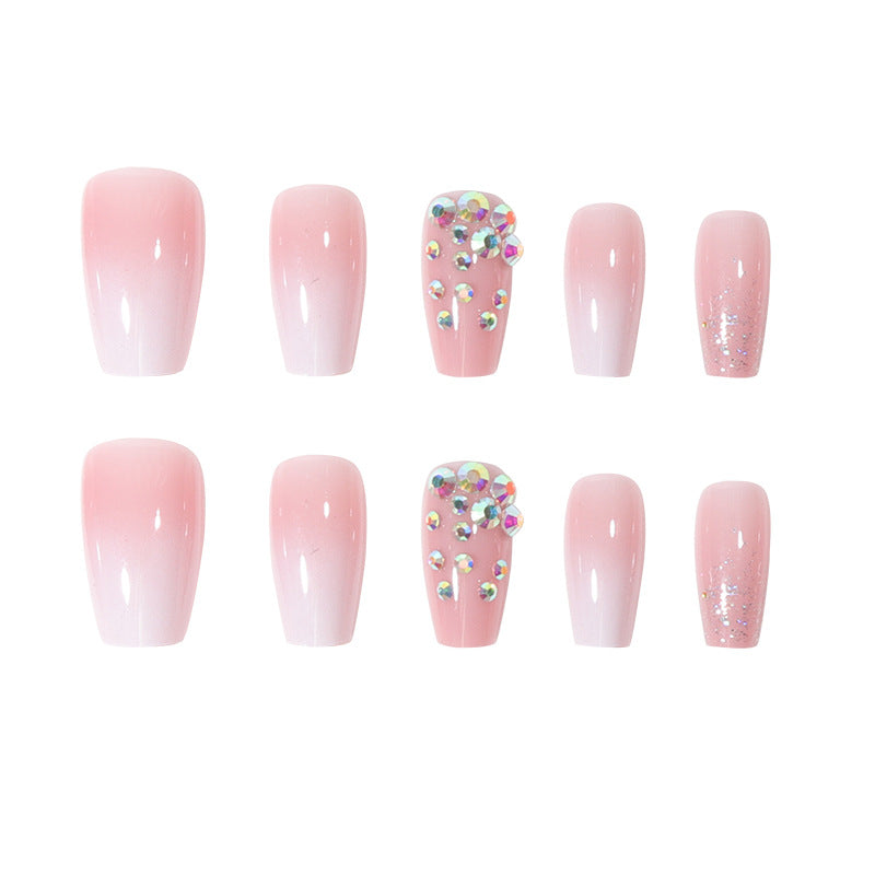 Glamorous Long Press-On Nails with Rhinestone and Gradient Design Bowlift