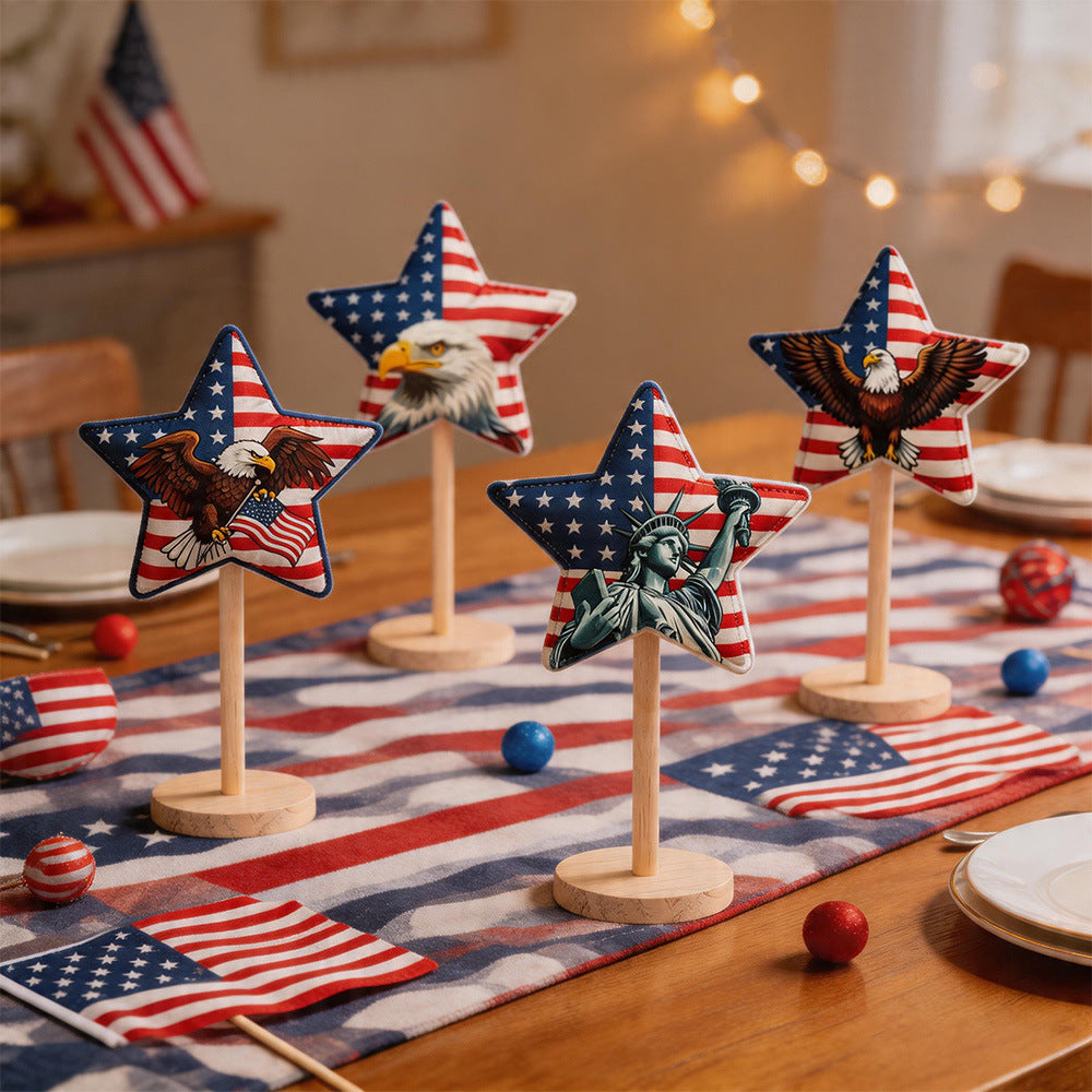 Unisex decorative fabric star display with wooden base Bowlift