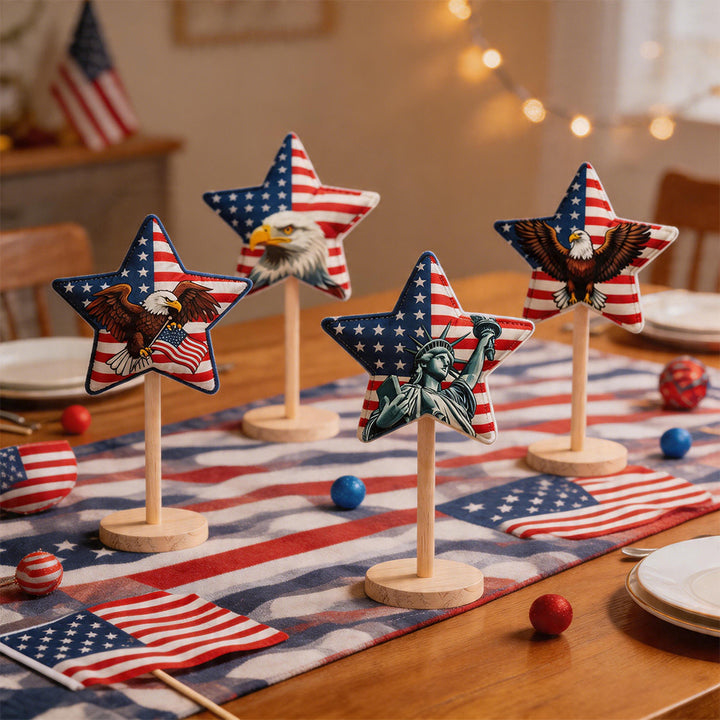 Unisex decorative fabric star display with wooden base Bowlift