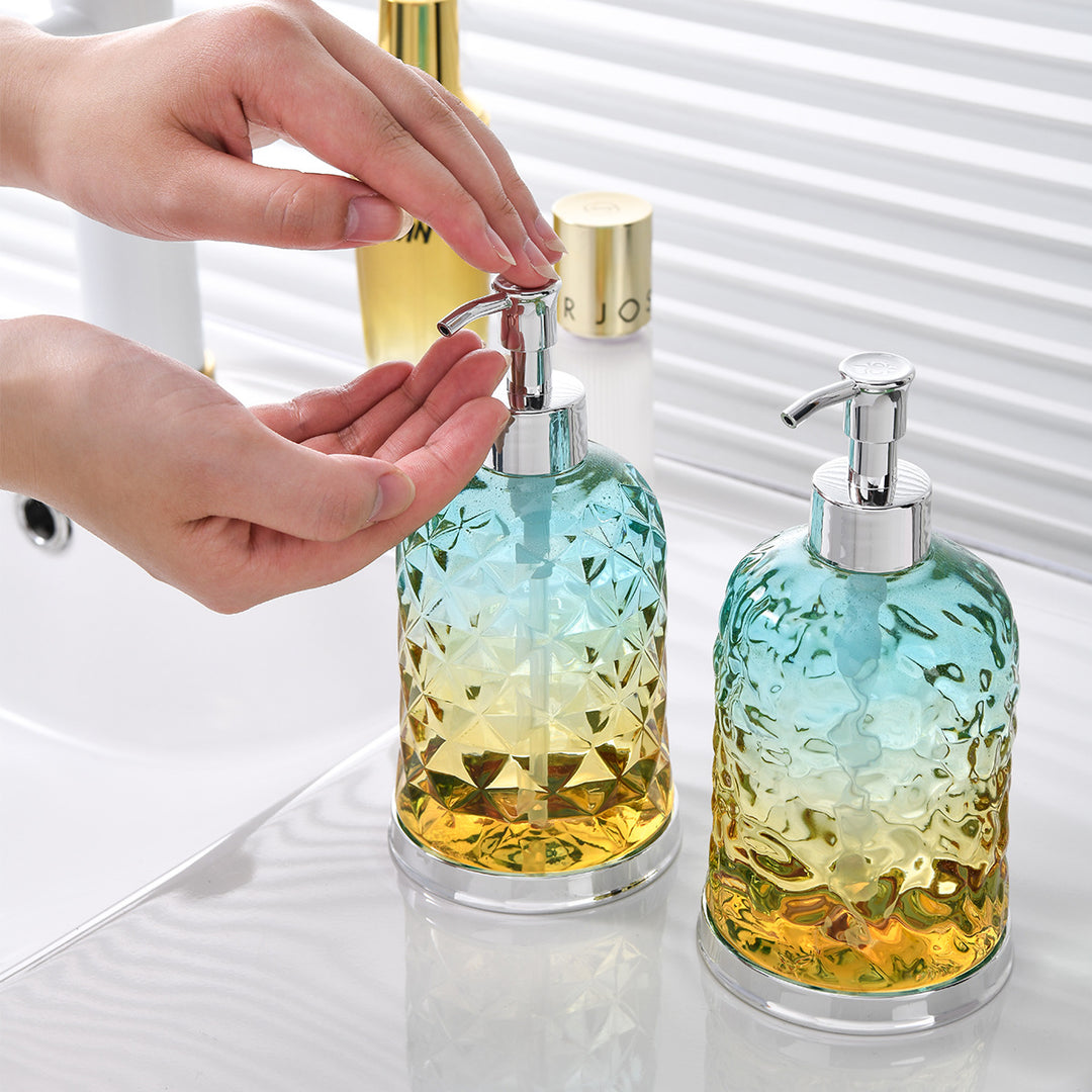 Ribbed Glass Soap Dispenser with Gold Pump Refillable Lotion Bottle Bowlift