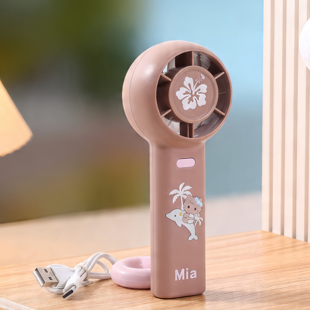Women's portable handheld fan with customizable character design Bowlift