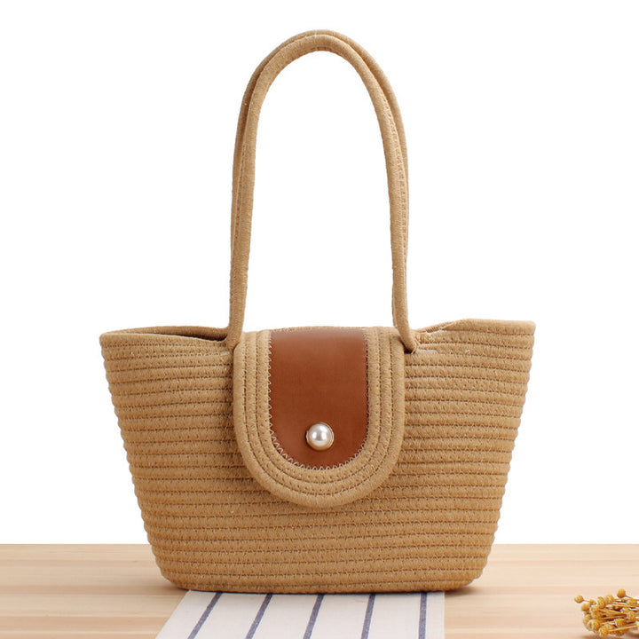 Elegant basket bag with leather flap closure Bowlift