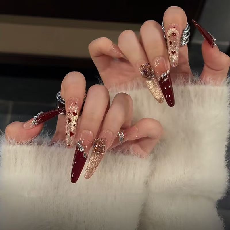 Decorative Press-On Nails with Gem Accents Bowlift