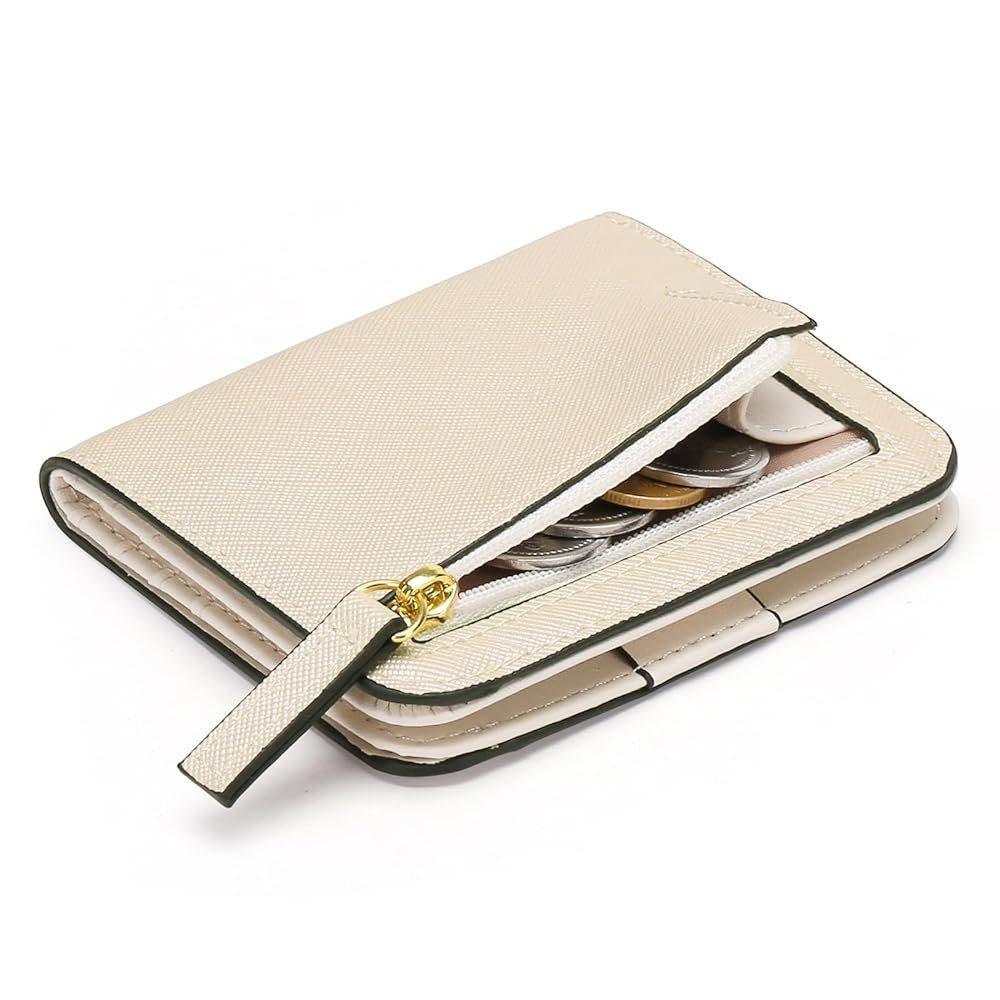 Compact Saffiano Card and Coin Wallet with Zipper Pocket Bowlift