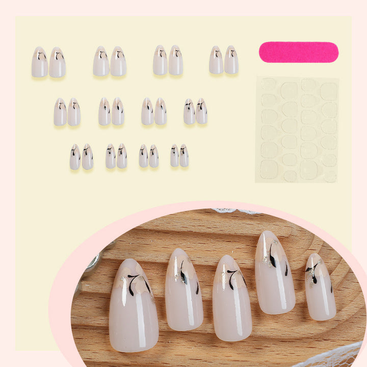 Decorative Press-On Nail Set with Artistic Floral Design Bowlift