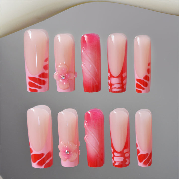 Decorative Floral Acrylic Press-On Nails Bowlift