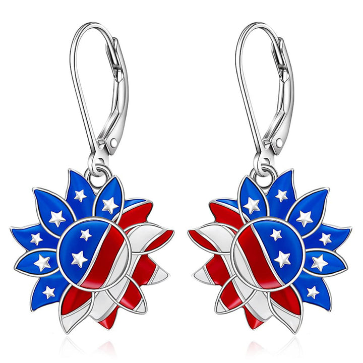 Women's enamelled sunflower earrings with star motif and safety lever clasp Bowlift