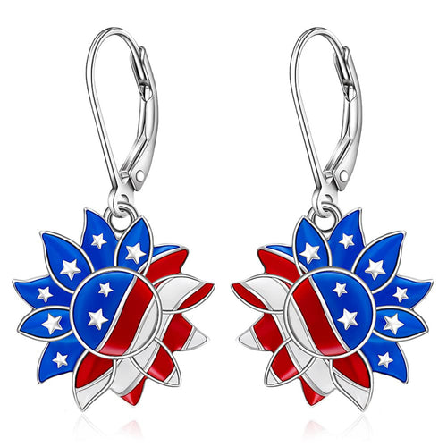 Women's enamelled sunflower earrings with star motif and safety lever clasp Bowlift