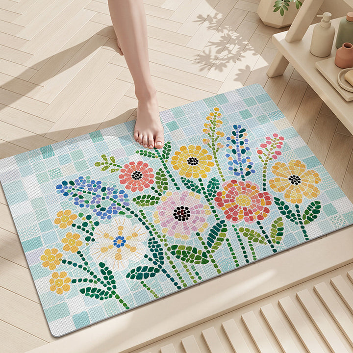 Floral Mosaic Bathroom Mat Bowlift