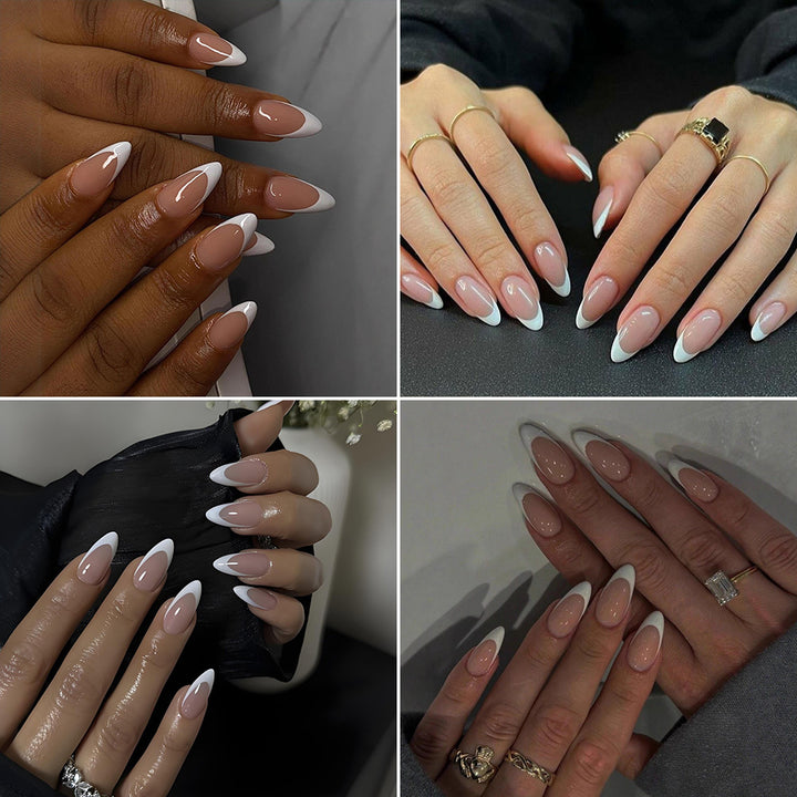Elegant French Manicure Artificial Nails Bowlift
