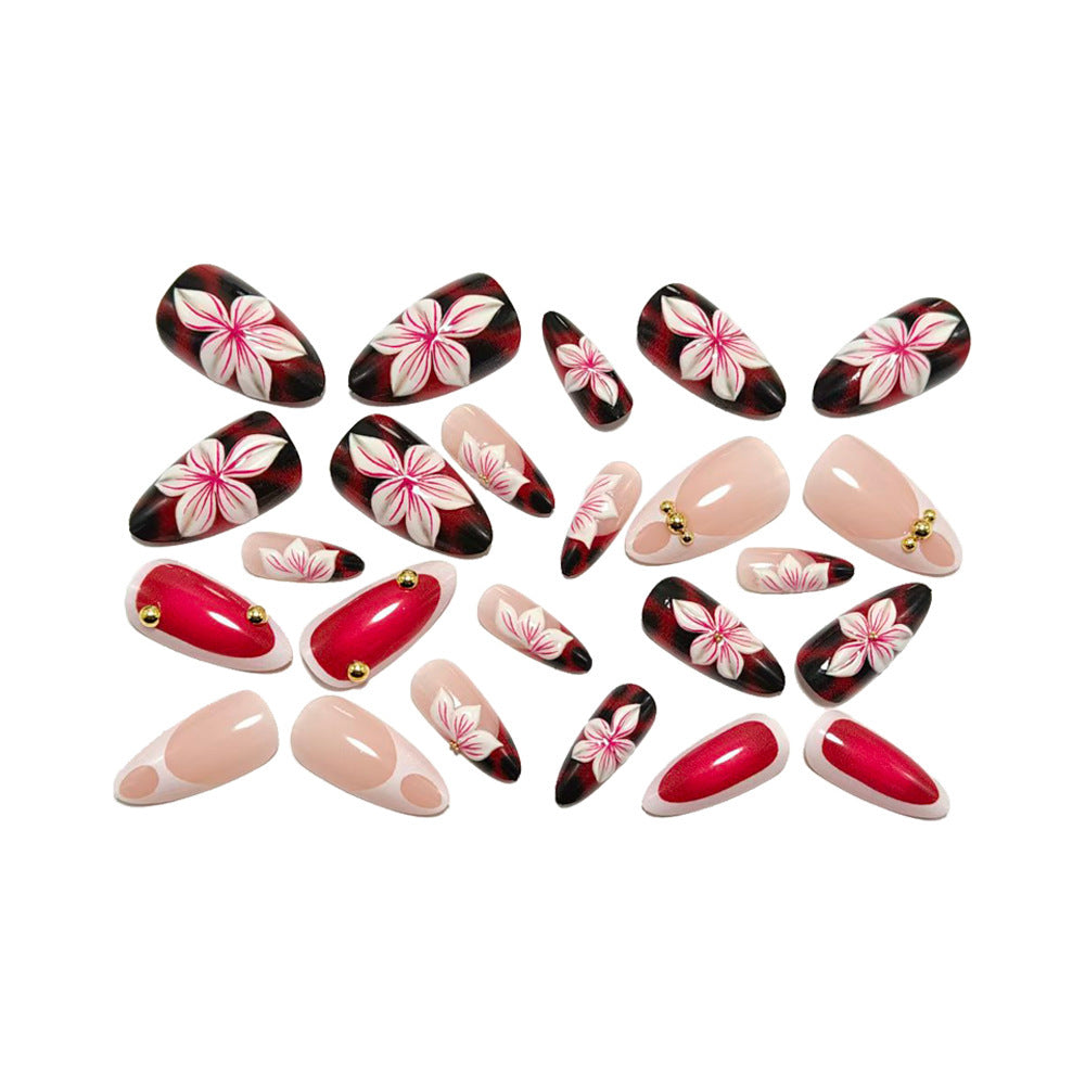 Nail set with elegant floral accents and high gloss finish Bowlift