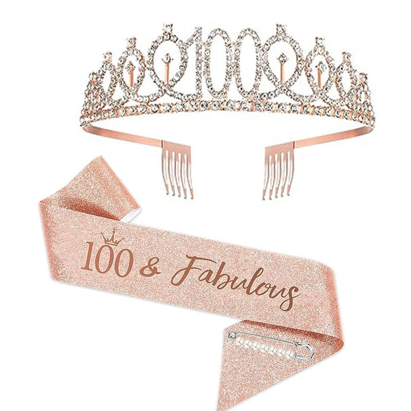 Women Crystal-Embellished Birthday Crown with Personalized Sash Bowlift