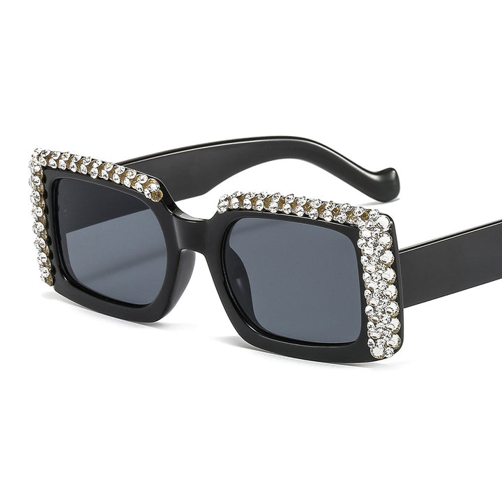 Women's Glamorous Square Sunglasses with Sparkling Crystal Frame Bowlift