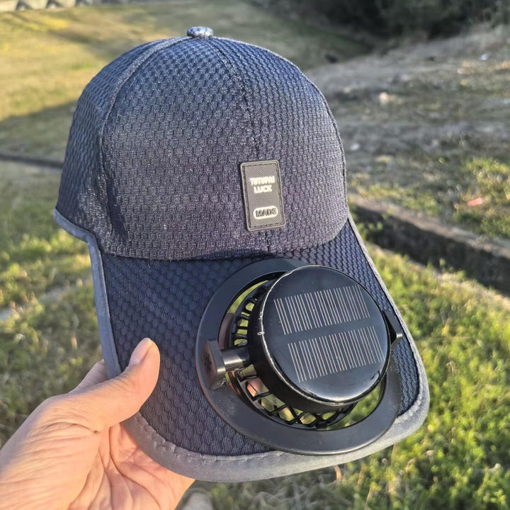 Solar-powered baseball cap with detachable solar fan and breathable honeycomb fabric Bowlift