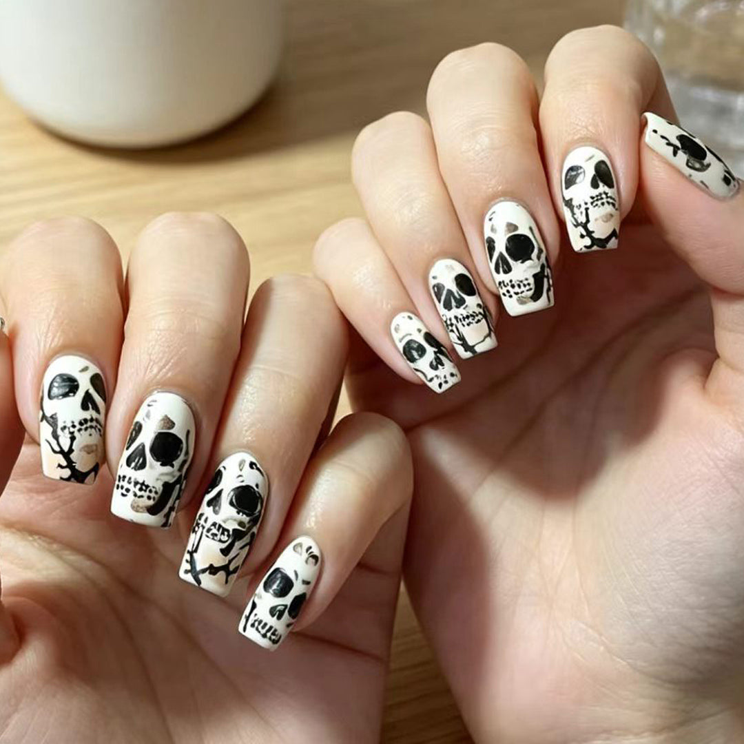 Artistic Skull-Themed Nail Art Bowlift