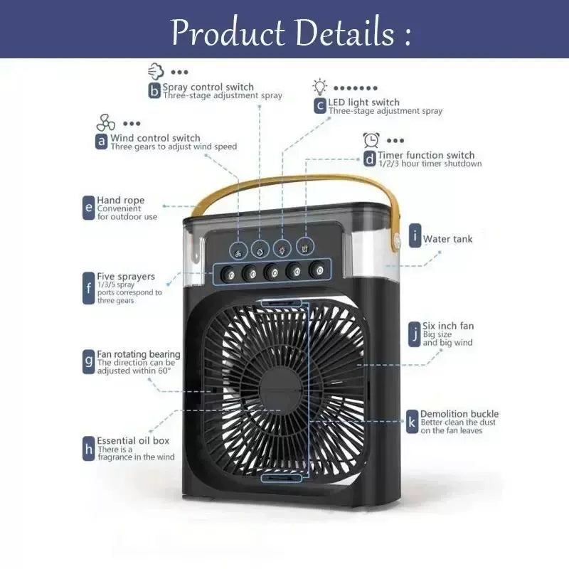 Unisex One Size Portable USB Humidifying Desk Fan with Ambient LED Mood Light and Multi-Stage Air Circulation Bowlift