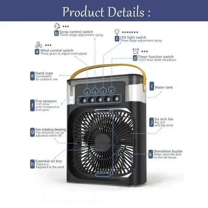 Unisex One Size Portable USB Humidifying Desk Fan with Ambient LED Mood Light and Multi-Stage Air Circulation Bowlift