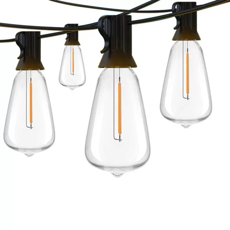 Outdoor Vintage Filament LED String Lights With Shatterproof Teardrop Bulbs And Heavy-Duty Weatherproof Cable Bowlift