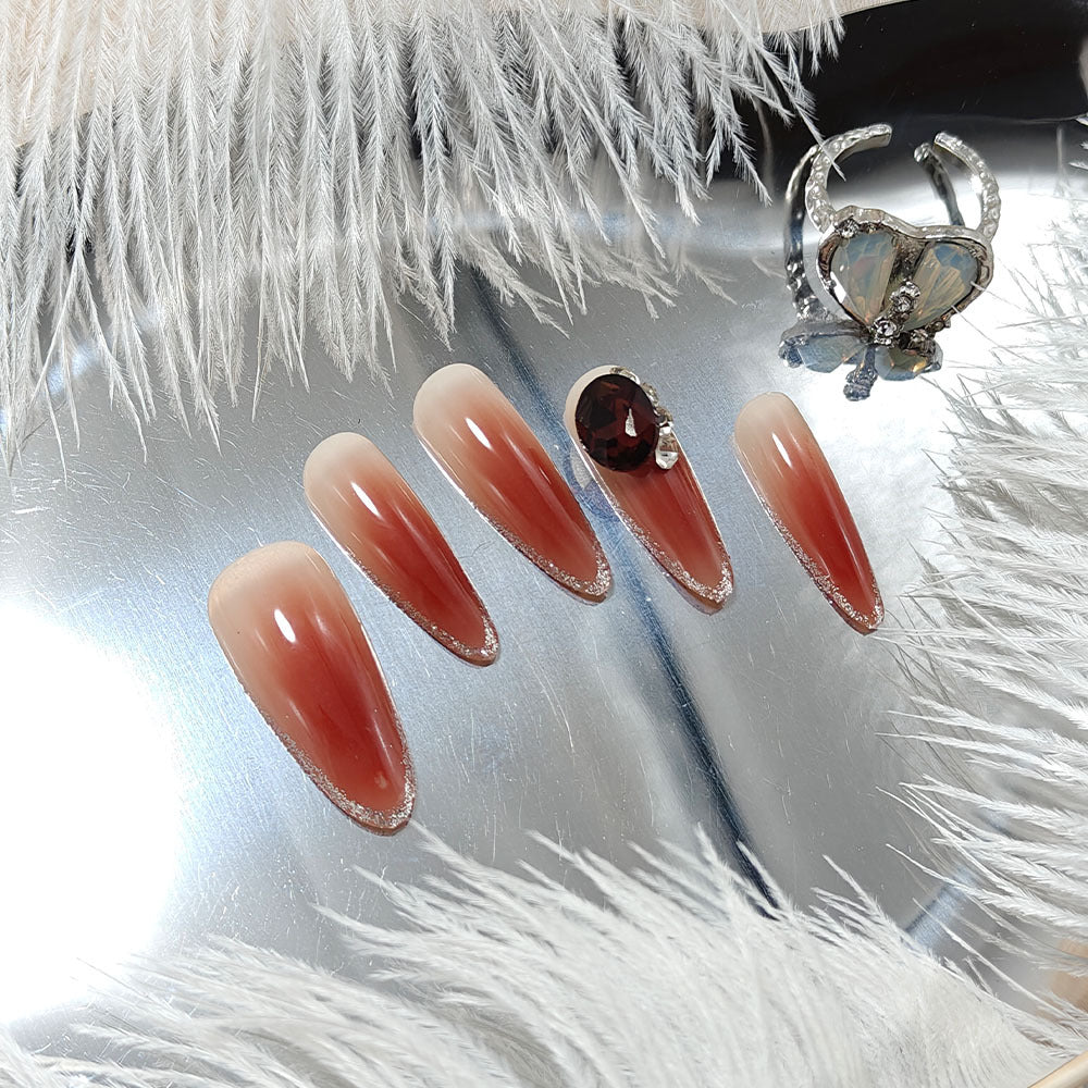 Glittering artificial nails with elegant tip design and crystal decoration Bowlift