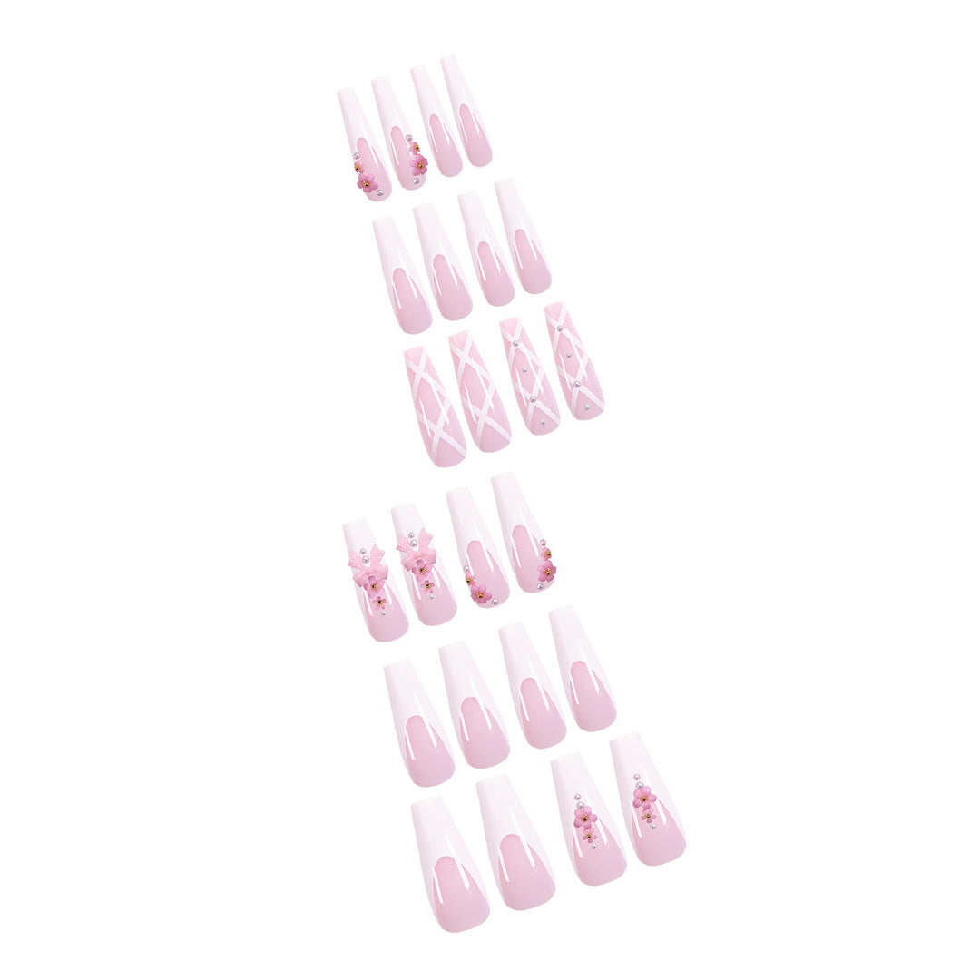 Artful and Elegant Stiletto Artificial Nails with Floral Design Bowlift