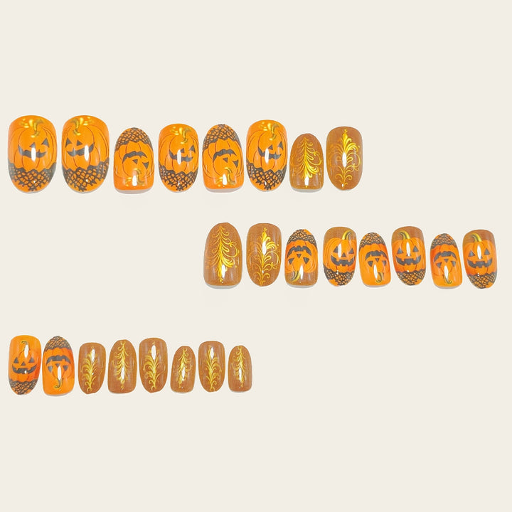 Halloween Artificial Nails with Creepy Pumpkin Design Bowlift