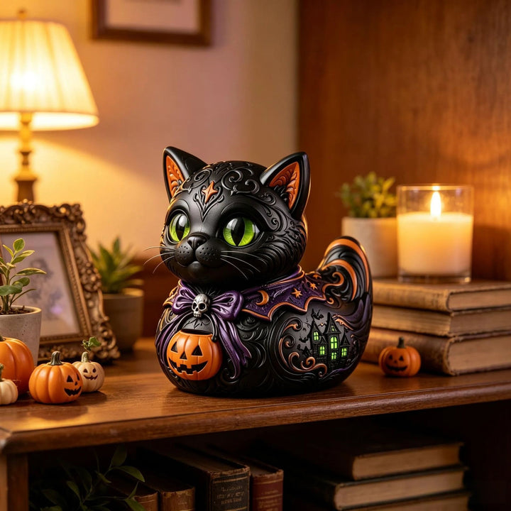 Decorative Halloween Cat Figurine Bowlift