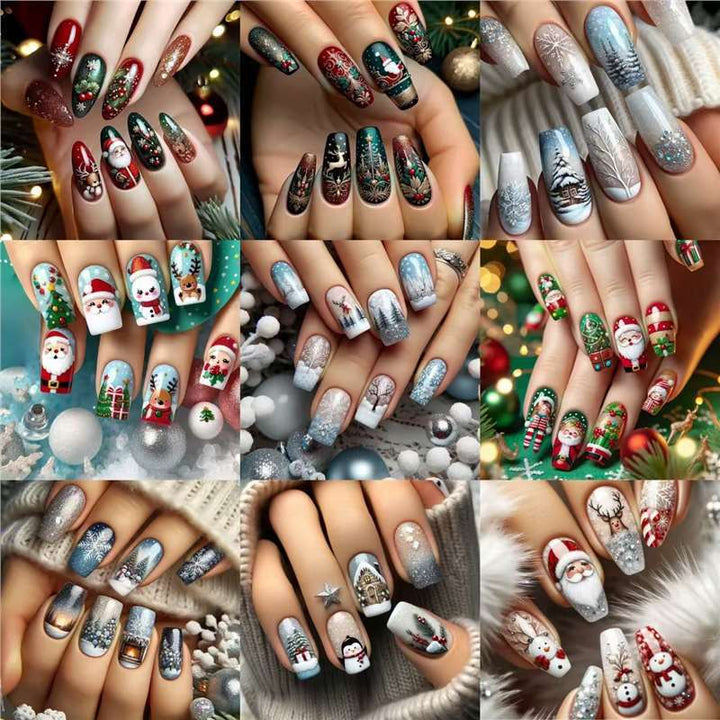 Festive Holiday-Themed Press-On Nail Art Set Bowlift