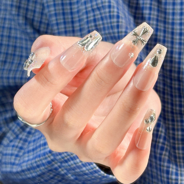 Decorative Gemstone and Floral Press-On Nails Bowlift