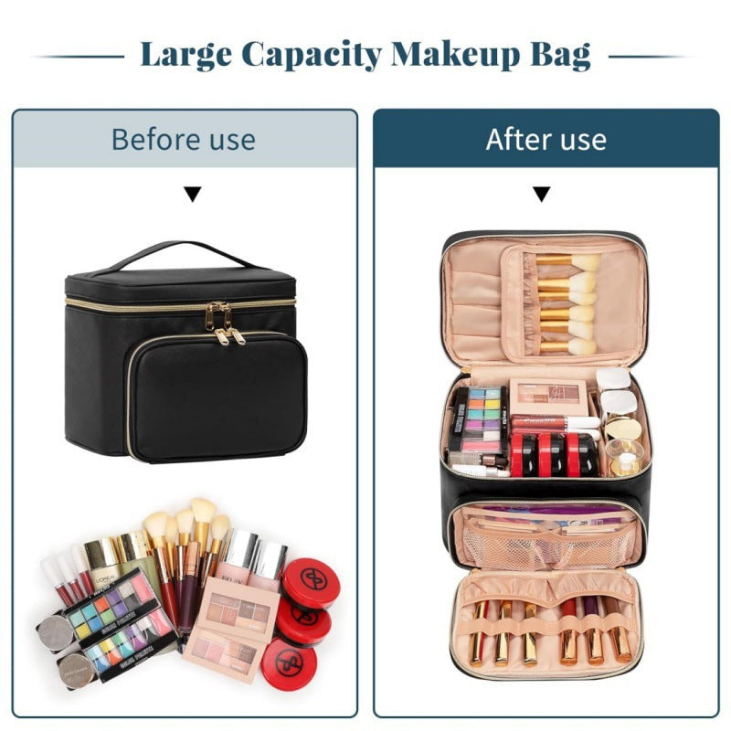 Cosmetic organizer bag with multiple compartments and insulating interior Bowlift