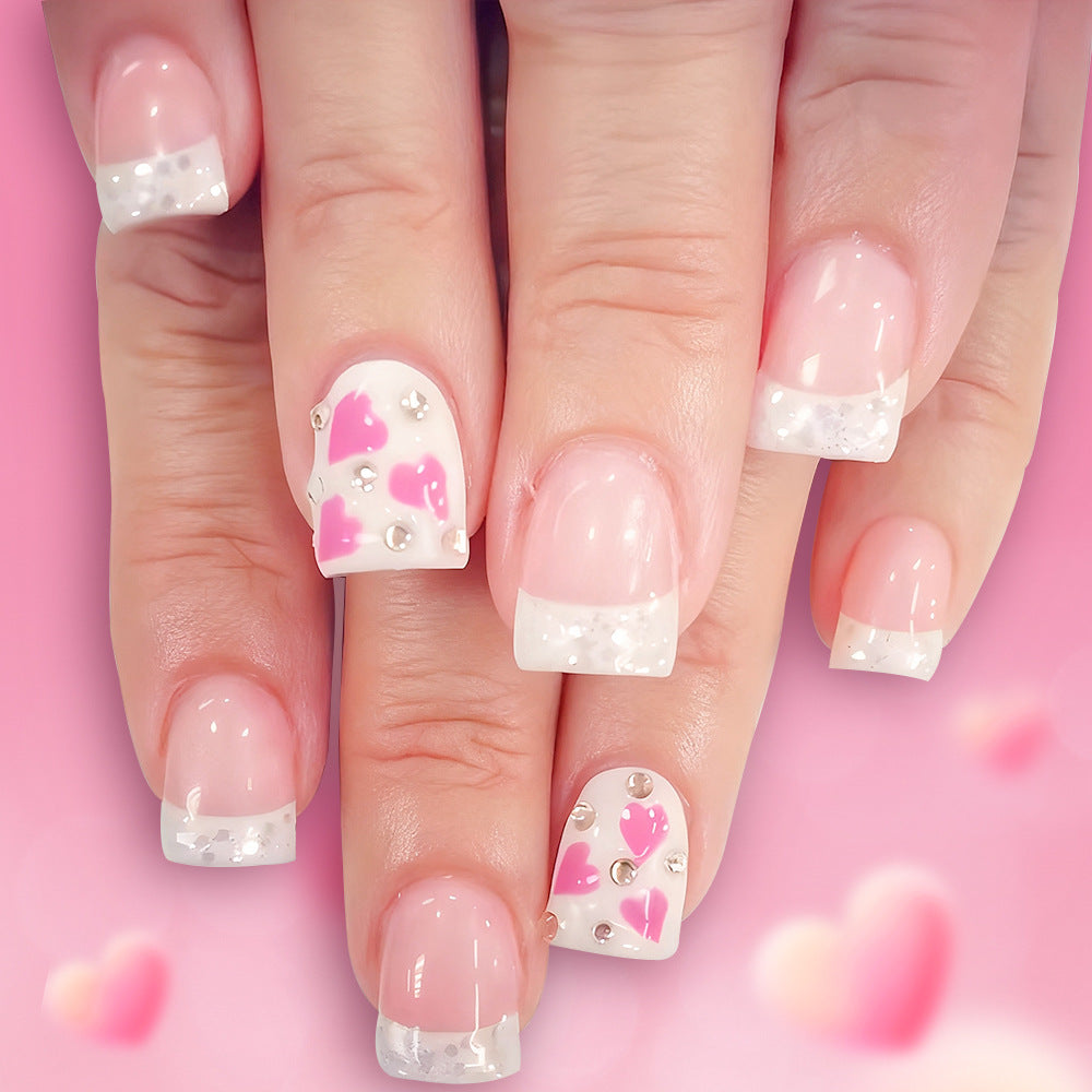 Heart-Embellished Press-On Nail Art Bowlift