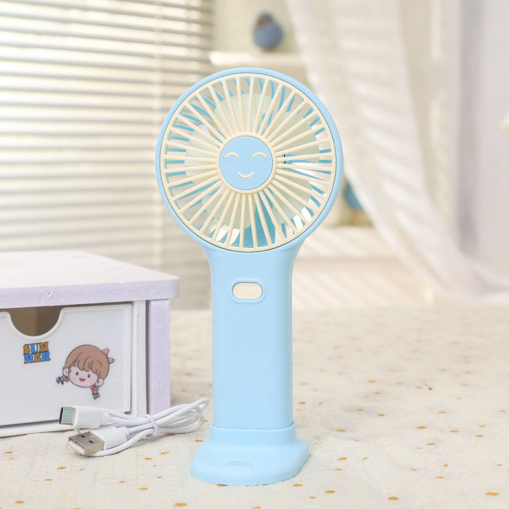 Ladies Portable Hand Fan with Smiling Face and USB Charging Function Bowlift