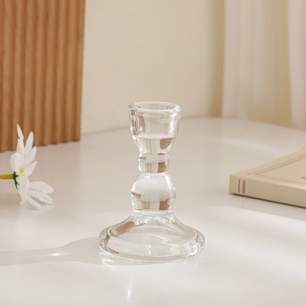 Crystal-cut Glass Candlestick Holder with Ribbed Stem Bowlift