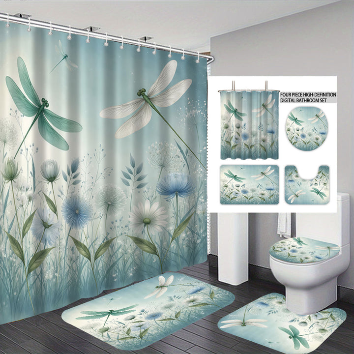 Artistic Dragonfly-Themed Four-Piece Digital Bathroom Set Bowlift