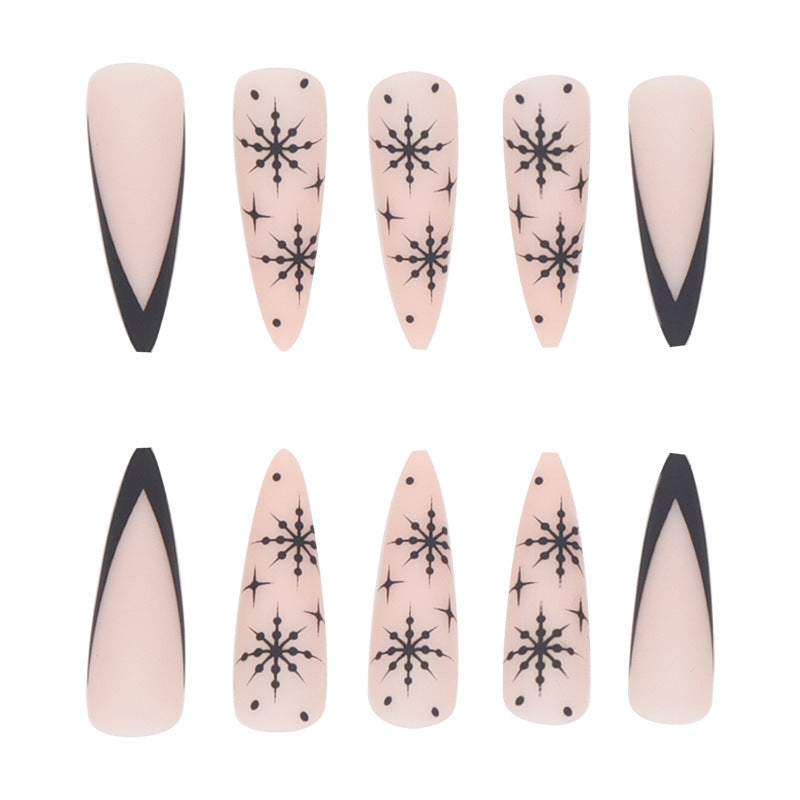 Long Stiletto Press-On Nail Art with Snowflake Design Bowlift