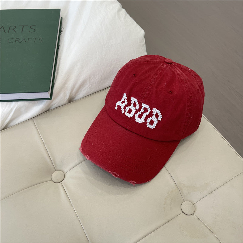 Women's Distressed Cotton Baseball Cap with Graphic Detailing Bowlift