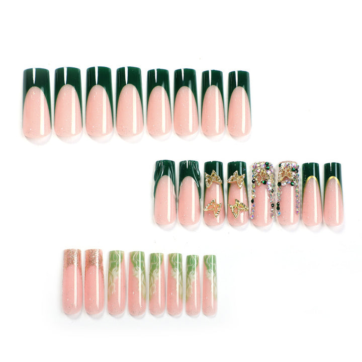 Premium Decorative Press-On Nail Set with Artistic Floral and Gem Accents Bowlift