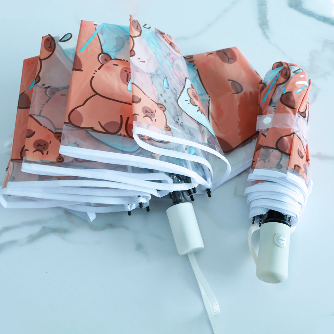 Women Folding Umbrella with Unique Cartoon Bear Design Bowlift