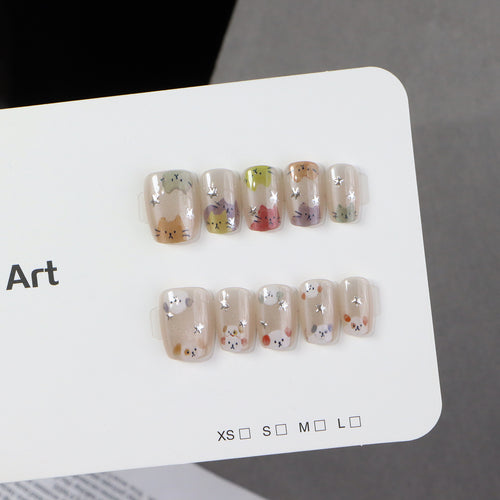 Whimsical Cat-Themed Press-On Nail Set Bowlift