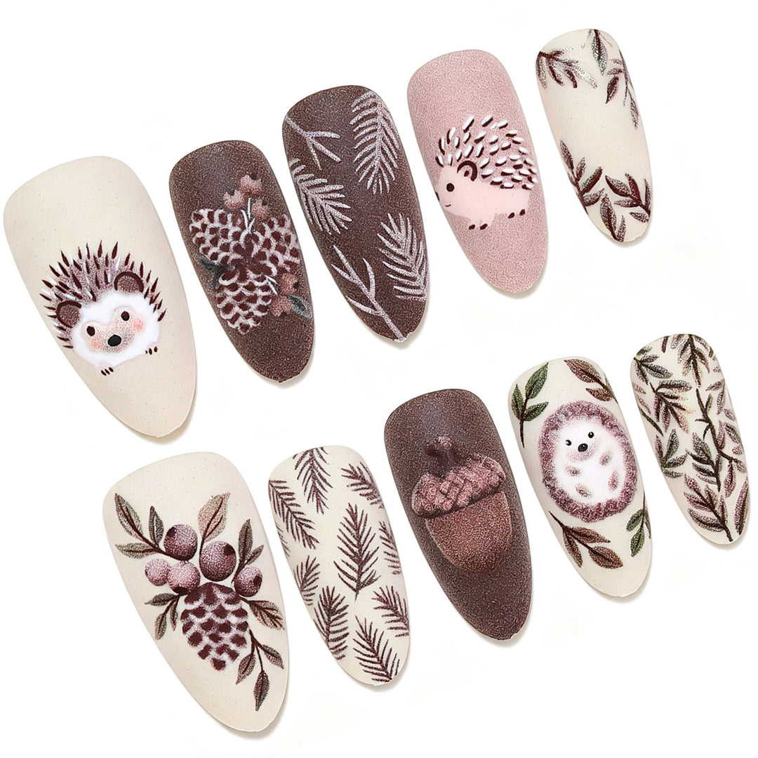 Artistic Handcrafted 3D Hedgehog Nail Art Tips Bowlift