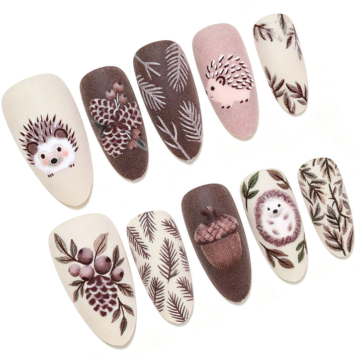 Artistic Handcrafted 3D Hedgehog Nail Art Tips Bowlift