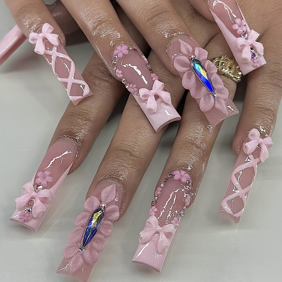 Decorative Long Press-On Nail Extensions Bowlift