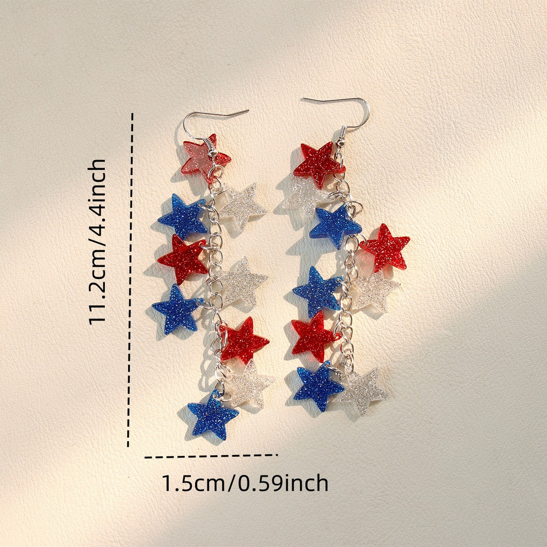 Women's nan glitter star cascade dangle earrings with layered charm chain and lightweight alloy hooks Bowlift