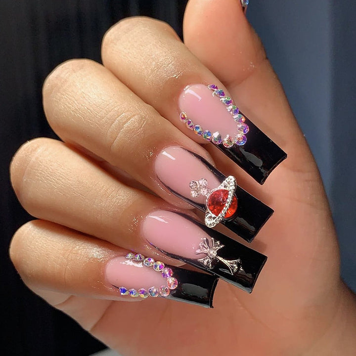 Artful Nail Extensions with Rhinestone and Planet Designs Bowlift
